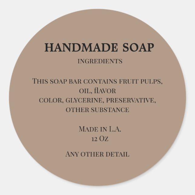 simple soap small business ingredient product labe classic round sticker (Front)
