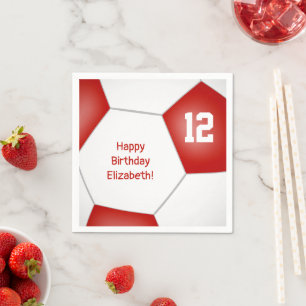 simple soccer ball girls boys birthday red napkin