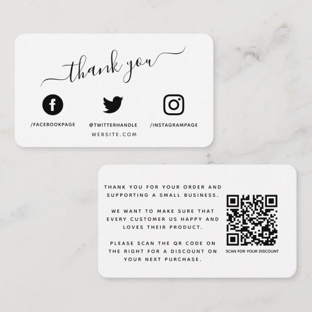 Simple social media QR code thank you discount Enclosure Card (Front/Back)