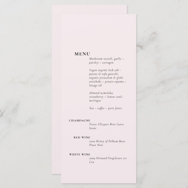 Simple Soft Blush Elegant Romantic Solid Backgroun Menu (Front/Back)