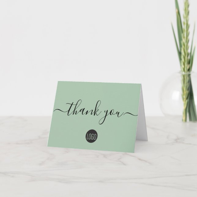 Simple soft green Business logo Custom Thank You Card (Front)