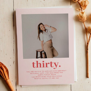 Simple Soft Pink Minimal Photo 30th Birthday Invitation