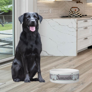 Simple Soft Toned Feminine Pet Bowl with Magnolias