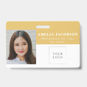 Simple Soft Yellow Employee Photo ID Logo Barcode Badge