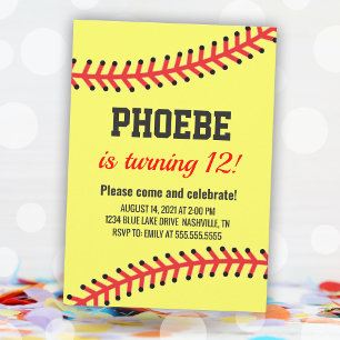 Simple Softball Birthday Invitation