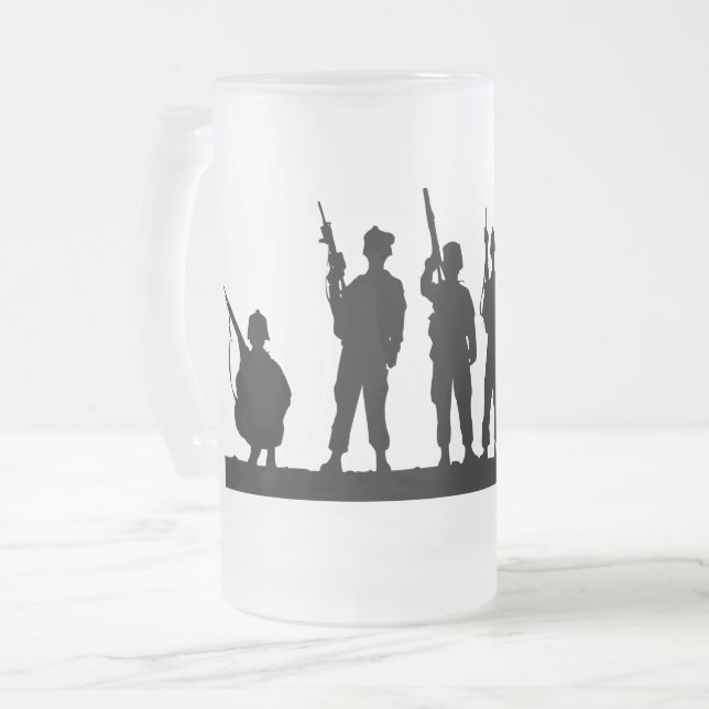 Simple Soldiers Silhouette Frosted Glass Beer Mug (Front Left)