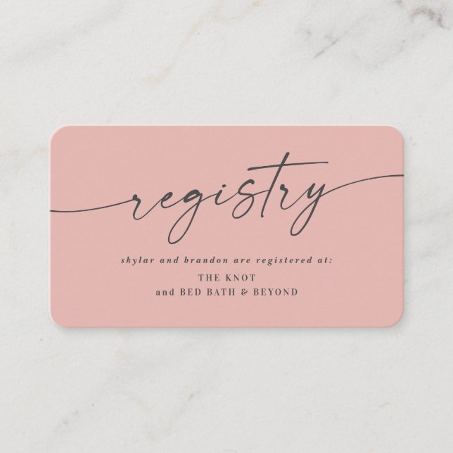 Simple Solid Blush Pink Colour Wedding Registry Enclosure Card (Front)