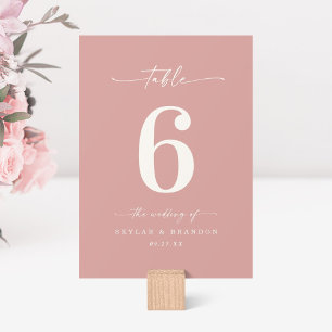 Simple Solid Color Dusty Rose Pink Wedding Table Number