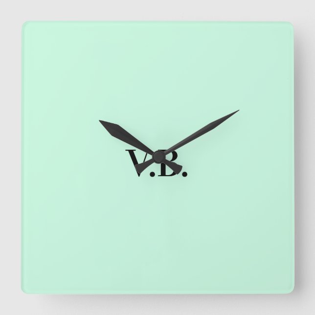 Simple solid colour add name text monogram  square wall clock (Front)