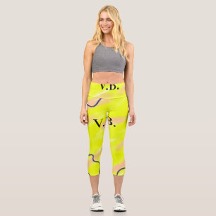 Simple solid colour add name text monogram yellow capri leggings