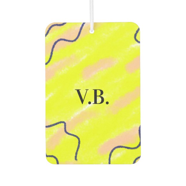 Simple solid colour add name text monogram yellow car air freshener (Front)