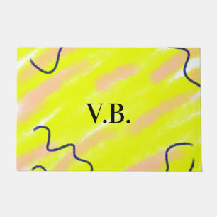 Simple solid colour add name text monogram yellow doormat