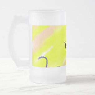 Simple solid colour add name text monogram yellow frosted glass beer mug