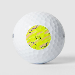 Simple solid colour add name text monogram yellow golf balls