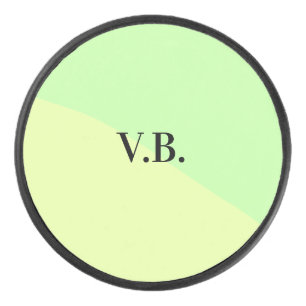 Simple solid colour add name text monogram yellow hockey puck