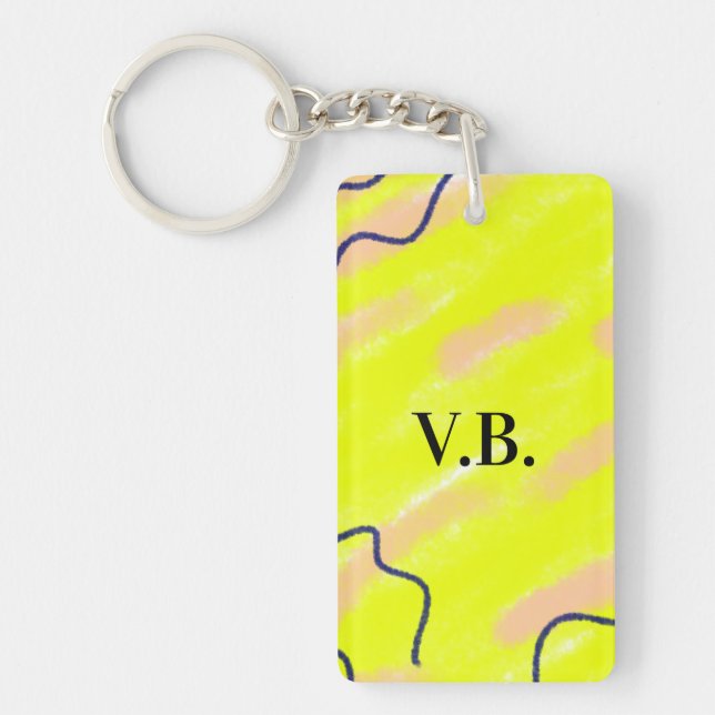 Simple solid colour add name text monogram yellow key ring (Front)
