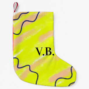 Simple solid colour add name text monogram yellow small christmas stocking