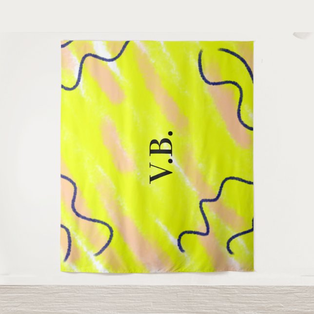 Simple solid colour add name text monogram yellow tapestry (Front)
