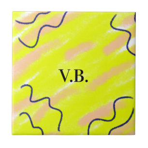 Simple solid colour add name text monogram yellow tile
