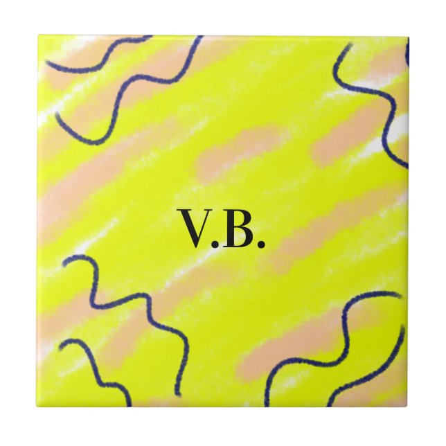 Simple solid colour add name text monogram yellow tile (Front)