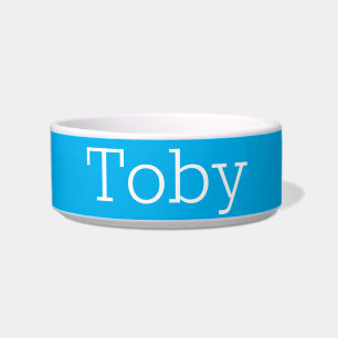 Simple Solid Colour Blue Custom Name Pet Bowl