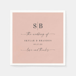 Simple Solid Colour Blush Pink Monogrammed Wedding Napkin