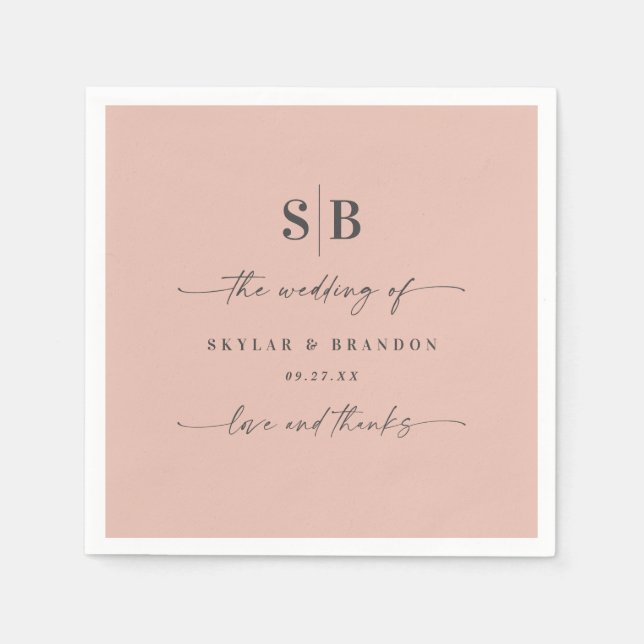 Simple Solid Colour Blush Pink Monogrammed Wedding Napkin (Front)