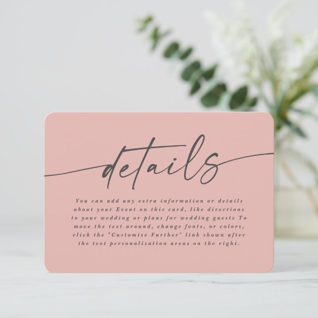 Simple Solid Colour Blush Pink Wedding Details Enclosure Card (Standing Front)