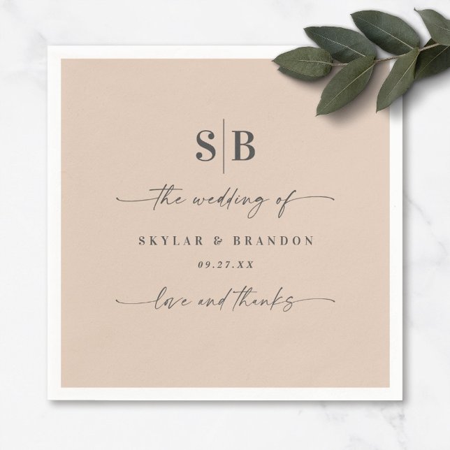 Simple Solid Colour Champagne Monogrammed Wedding Napkin (Creator Uploaded)