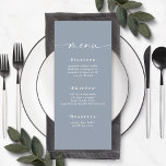 Simple Solid Colour Dusty Blue Mist Wedding Menu<br><div class="desc">Simple Solid Colour Light Dusty Blue Wedding Menu. This modern chic Menu Card is simple classic and elegant with a plain solid colour background and a pretty signature script calligraphy font with tails. Shown in the new Colorway. With a pretty monogram on the back side. Available in several colour options,...</div>