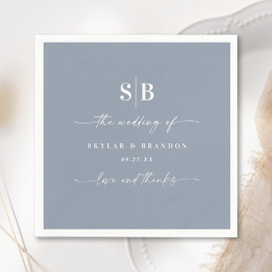Simple Solid Colour Dusty Blue Wedding Monogram Napkin