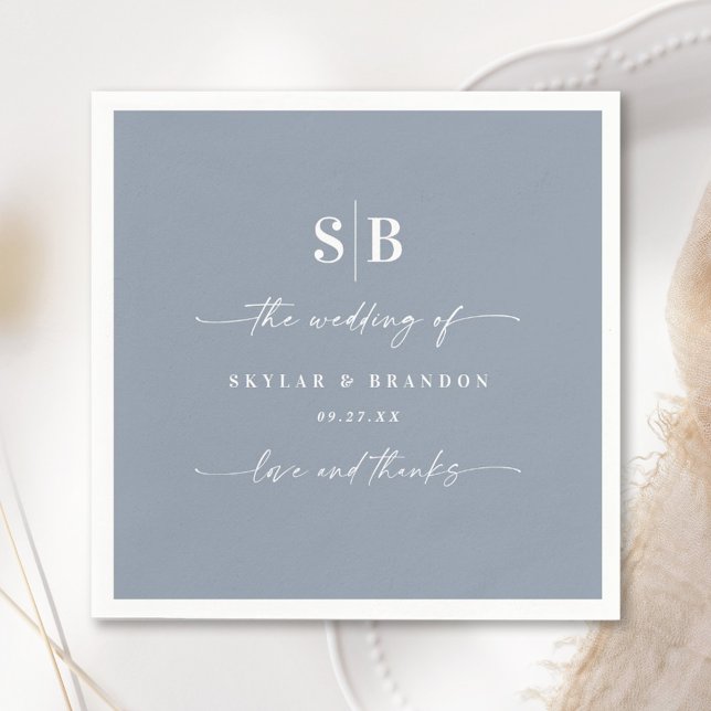 Simple Solid Colour Dusty Blue Wedding Monogram Napkin (Creator Uploaded)