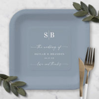 Simple Solid Colour Dusty Blue Wedding Monogram