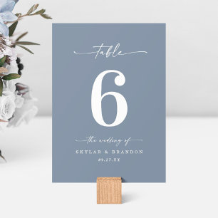 Simple Solid Colour Dusty Blue Wedding Reception Table Number