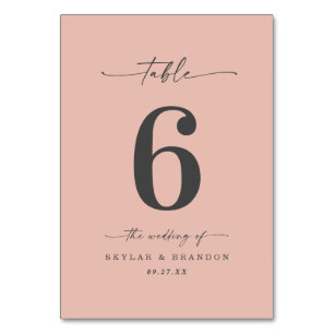 Simple Solid Colour Dusty Blush Pink Wedding Table Number