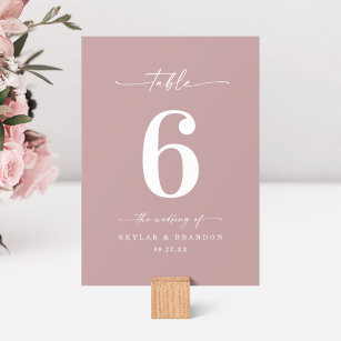Simple Solid Colour Dusty Mauve Pink Wedding Table Number