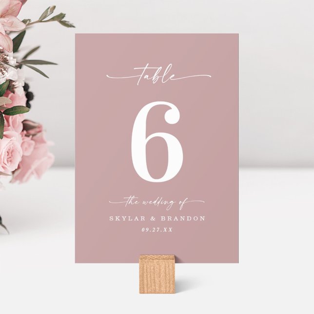 Simple Solid Colour Dusty Mauve Pink Wedding Table Number (Creator Uploaded)