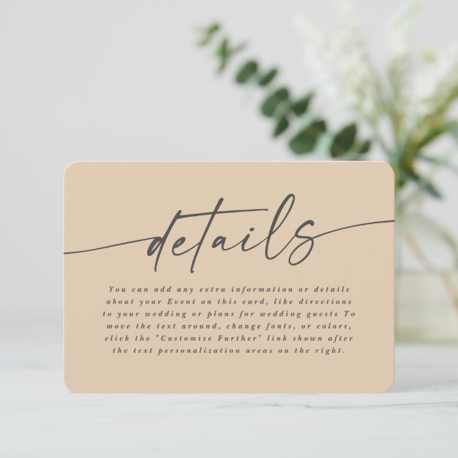 Simple Solid Colour Dusty Yellow Wedding Details Enclosure Card (Standing Front)
