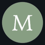 Simple Solid Colour Garden Green Monogram Wedding Classic Round Sticker<br><div class="desc">Simple yet elegant solid colour wedding stickers with your one initial monogram,  in a white serif font over a garden green background.  This basic and plain design is perfect for a minimalist style. These chic and stylish stickers make great envelope seals.</div>