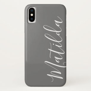 Simple Solid colour Grey Plain Personalised Name iPhone X Case