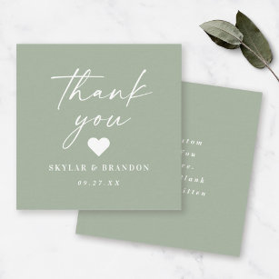 Simple Solid Colour Leaf Green Wedding Thank You Card