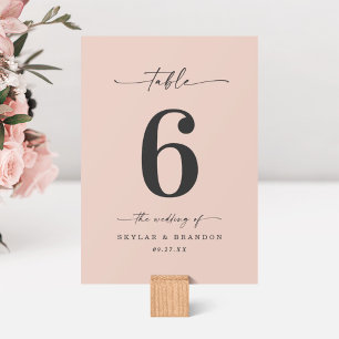 Simple Solid Colour Light Blush Pink Wedding Table Number