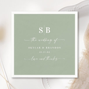Simple Solid Colour Light Green Wedding Monogram Napkin