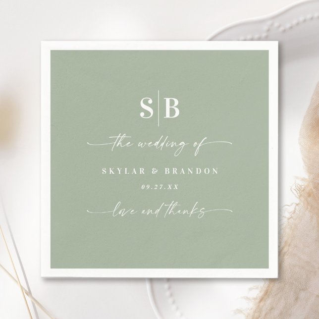 Simple Solid Colour Light Green Wedding Monogram Napkin (Creator Uploaded)