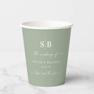 Simple Solid Colour Light Green Wedding Monogram Paper Cups