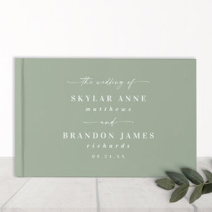 Simple Solid Colour Light Leaf Green Wedding Guest Book