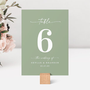 Simple Solid Colour Light Leaf Green Wedding Table Number