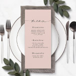 Simple Solid Colour Light Pastel Pink Wedding Menu<br><div class="desc">Simple Solid Colour Light Pastel Pink Wedding Menu. This modern chic Menu Card is simple classic and elegant with a plain solid colour background and a pretty signature script calligraphy font with tails. Shown in the new Colorway. With a pretty monogram on the back side. Available in several colour options,...</div>