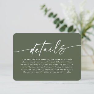 Simple Solid Colour Monstera Green Wedding Details Enclosure Card