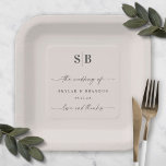 Simple Solid Colour Off-White Ecru Wedding Monogra Paper Plate<br><div class="desc">Simple Solid Colour Off-White Ecru Wedding Monogram Reception Personalised Paper plates. This modern wedding or any event Paper plate design is simple and minimal with a plain solid background colour and trendy signature calligraphy script fonts. Shown in the new Wedding Colour Palette. Also features a simple monogram on the top....</div>